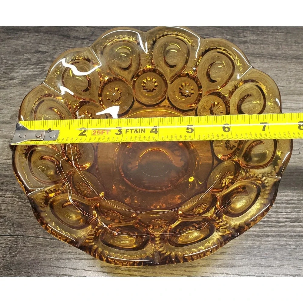 LE Smith Moon and Stars Amber Glass Compote Bowl 7.5